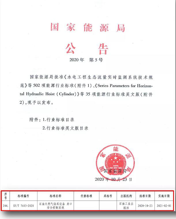 国度能源局颁布的2020年第5号布告截图