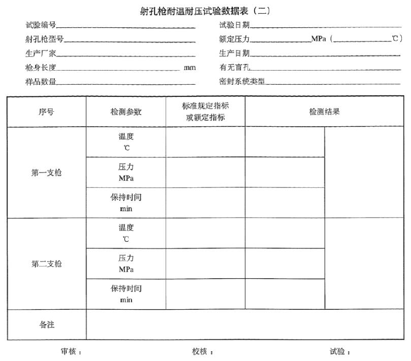 图3射孔枪耐温耐耐压试验数据表体式(二) 图3射孔枪耐温耐耐压试验数据表体式(二)